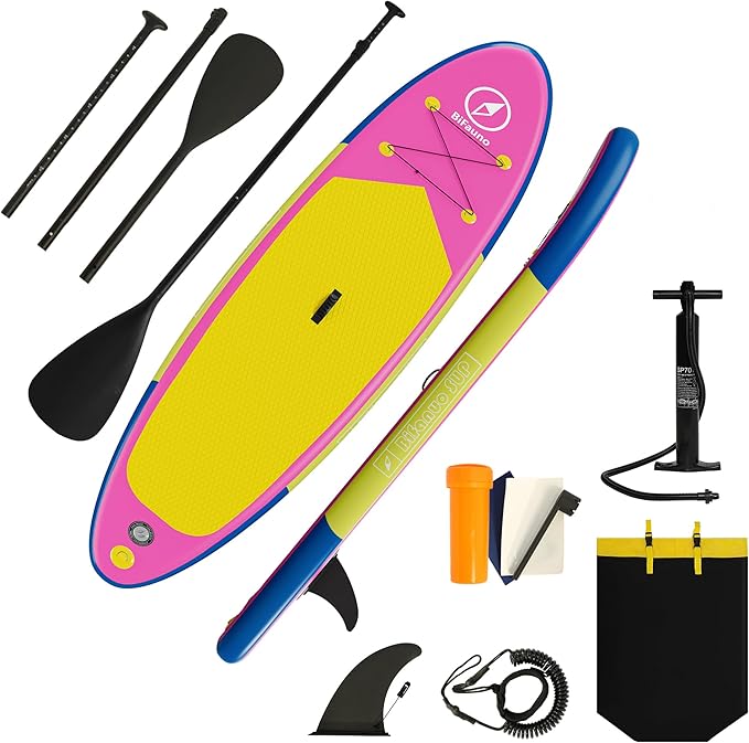 Inflatable Stand Up Paddle Board with SUP Accessories & Backpack. Paddle Boards for Adults. Non-Slip Deck, Wide Stance, Bottom Fin, Double Action Pump.-StrideForce Fitness