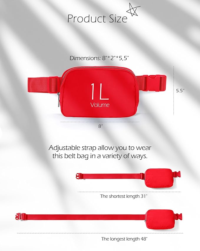 ODODOS Unisex Mini Belt Bag with Adjustable Strap Small Fanny Pack for Workout Running Traveling Hiking, Red-StrideForce Fitness