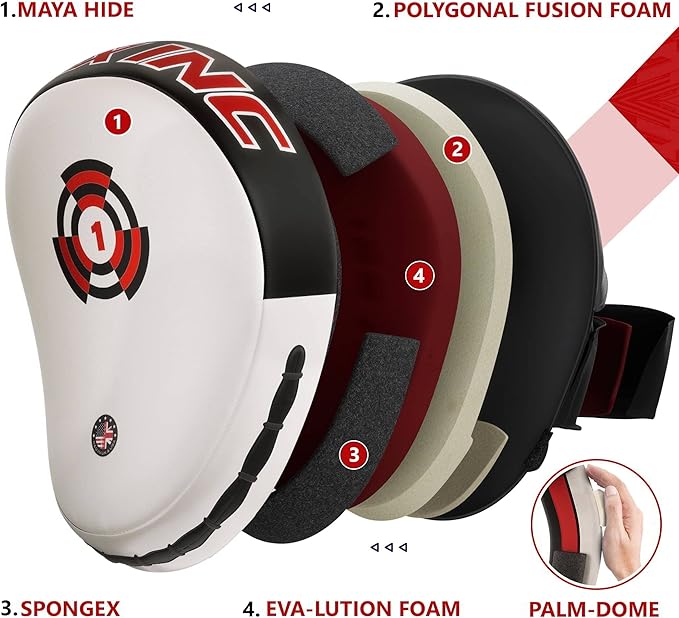 RDX Boxing Pads Focus Mitts, Maya Hide Leather Curved Hook and Jab Target Hand Pads, Great for MMA, Kickboxing, Martial Arts, Muay Thai, Karate Training, Padded Punching, Coaching Strike Shield-StrideForce Fitness
