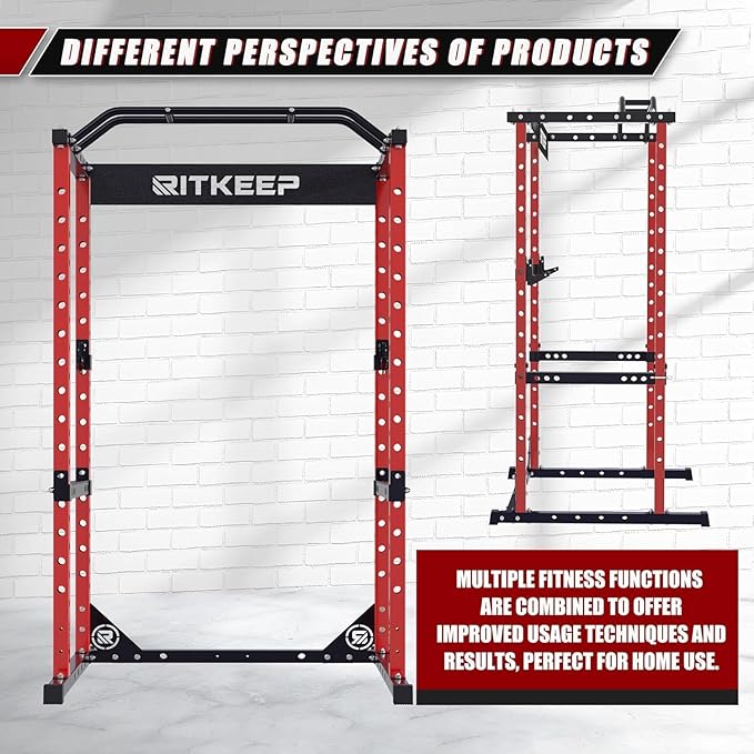 RitKeep Power Rack RMAX 2250 Multi-Function Power Cage for Strength Training - 1200lb Capacity Squat Rack with Multi-Grip Pull-Up Bar, Safety Bars, and J-Hook for Home Gym-StrideForce Fitness