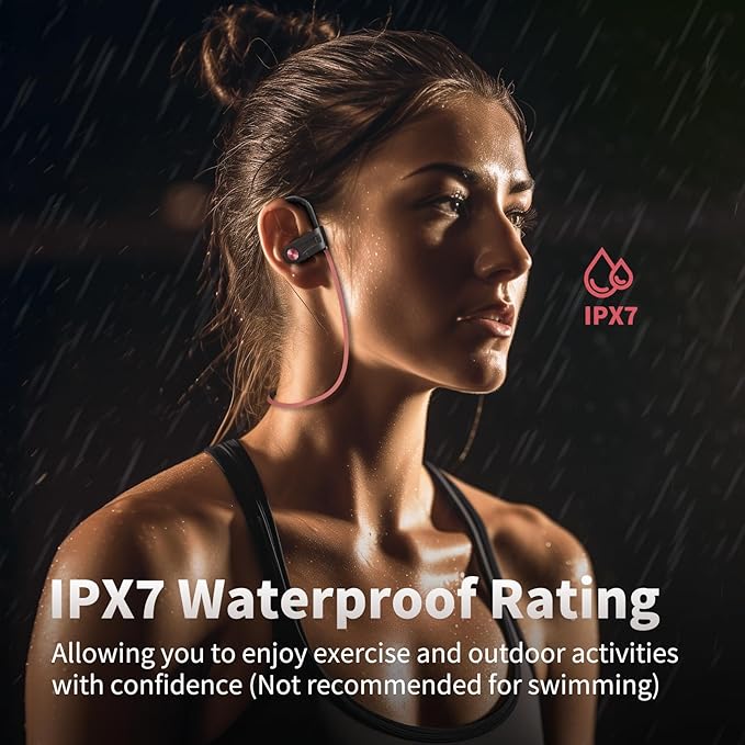 JOYWISE Wireless Bluetooth 5.3 Wireless Headphones with 16Hrs Long Battery, Stereo IPX7 Waterproof in-Ear Earphones, Noise Cancelling Headphones for Running, Black&Pink-StrideForce Fitness