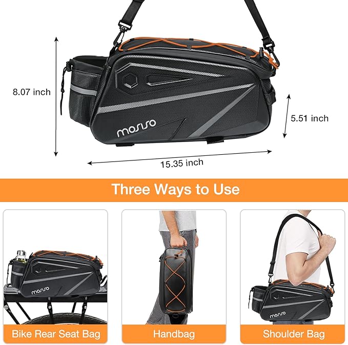 MOSISO Bike Rack Bag, Waterproof Bike Rear Rack Handbag Bicycle Trunk Bag, 14L EVA Mountain Bicycle Rear Seat Storage Saddle Pouch Cycling Luggage Pouch with Shoulder Strap, Orange-StrideForce Fitness