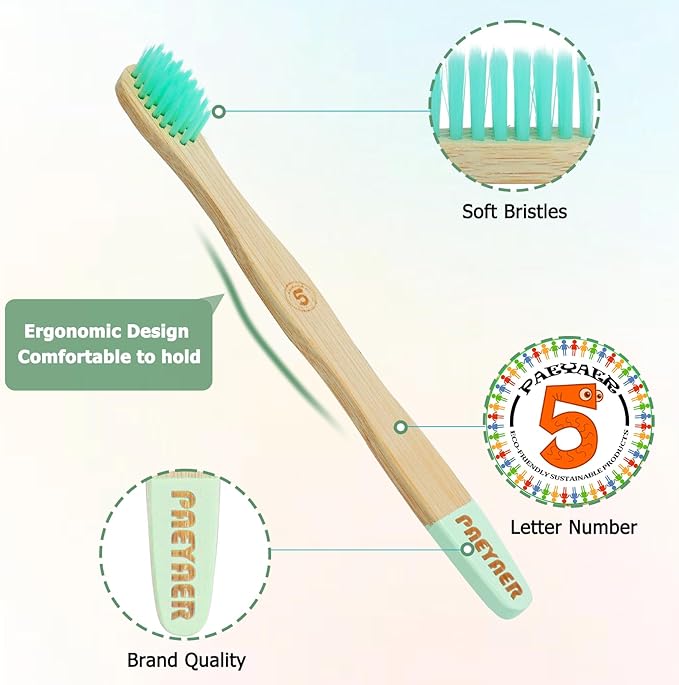 6 Pack Bamboo Kids Toothbrushes - Extra Soft Toothbrush for Kids - Natural Toothbrush Set Designed for Children Ages 3 and Up (Multicolor)