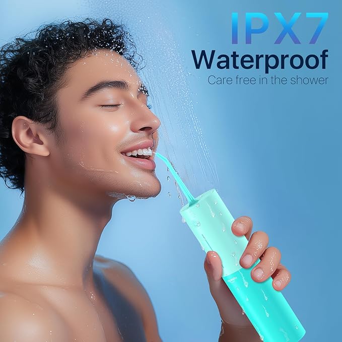 Powerful Cordless Water Flosser for Healthy Gums Rechargeable Dental Oral Irrigator for Daily Cleaning of Sensitive Gums, Orthodontic Braces or Tonsils to Help Prevent Infections and Bad Breath(Blue)