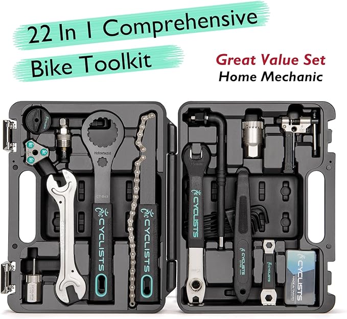 Bike Tool Kit with Storage Case - 22 PCS Bicycle Repair Tool Set Portable Tools Box - Bike Maintenance Tools for Road Bikes and Mountain Bikes-StrideForce Fitness