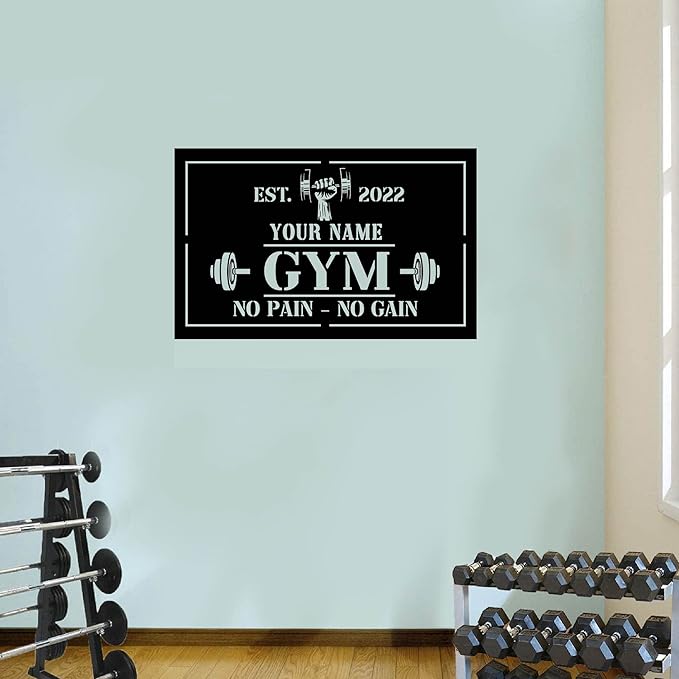 Personalized Home Gym LED Tin Metal Sign Multiple Sizes, Gym Sign Wall Decor, Exercise Workout Room Decor Fitness Center, Motivational Inspirational Hanging Wall Art Wall Plaque (01 w/o lights)-StrideForce Fitness