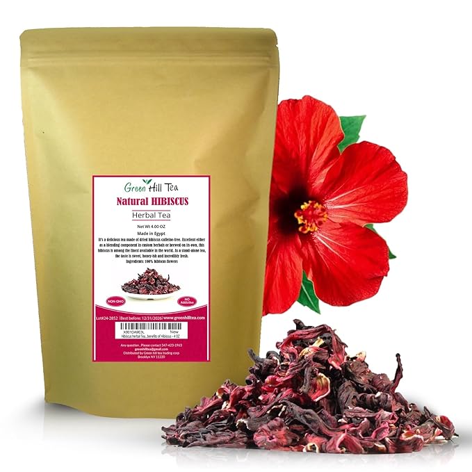 Greenhilltea Premium Dried Hibiscus Flower, Fully natural and healthy, Rich Aroma, Gluten Free, Non GMO, contains benefits of Hibiscus – 4 OZ-StrideForce Fitness
