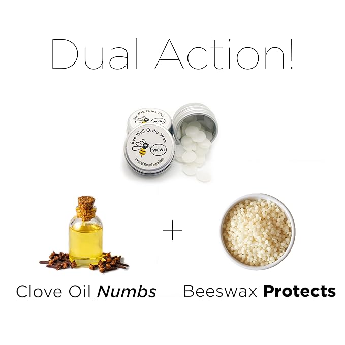 Numbing Braces Wax - All Natural & Made in the USA | 2-in-1 Soothes & Protects | Clove Oil Numbs Pain & Beeswax Shields Sensitive Tissue | 2 Aluminum Jars | 60 Total Pieces of Wax for Braces Relief