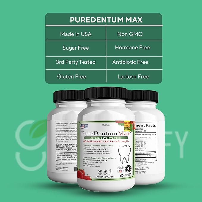 PureDentum for Gums and Teeth Health & Fresh Breath - 40 Billion CFU Advanced Oral Probiotics for Mouth Bad Breath, Capsule Supplement - 3 Pack