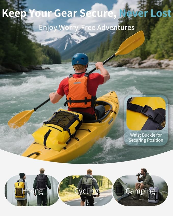 ECOHUB Waterproof Backpack for Women Men, 30L Roll-Top Closure Heavy Duty Dry Bag for Travel with IPX8 Waterproof Phone Case-StrideForce Fitness