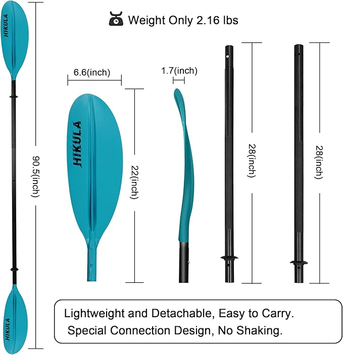 Kayak Paddle 4 Pieces Aluminum Shaft and PP Blade Floating 86.6in/220cm, 90.5inch/230cm Lightweight Oars-StrideForce Fitness
