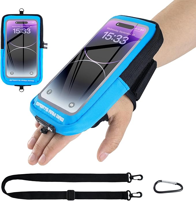 Phone Holder for Running, Running Armband Phone Holder with Carabiner, Phone Armbands for iPhone 16 15 14 13 12 11Pro Max & Galaxy S25/S24/S23, Cell Phone Armband Up to 6.8'' Phone (Blue)-StrideForce Fitness