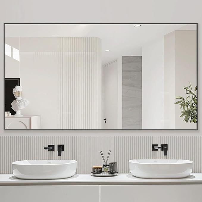 60x36 Inch Black Bathroom Mirror for Wall, Aluminum Frame Rectangle Rectangular Vanity Mirror, Modern Large for Bedroom, Living Room, Horizontal or Vertical-StrideForce Fitness