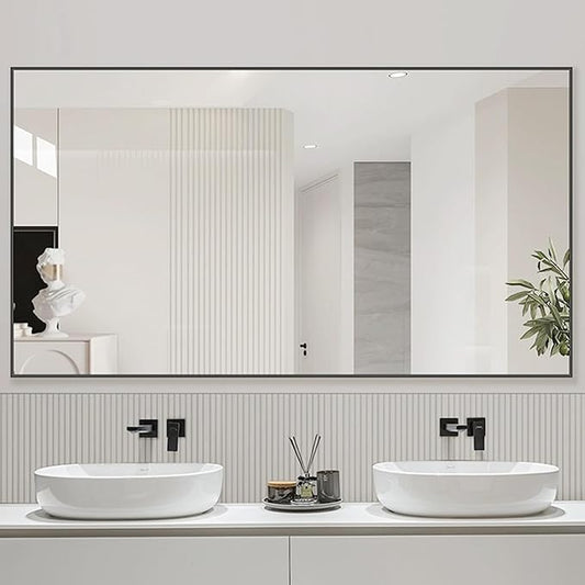 60x36 Inch Black Bathroom Mirror for Wall, Aluminum Frame Rectangle Rectangular Vanity Mirror, Modern Large for Bedroom, Living Room, Horizontal or Vertical-StrideForce Fitness