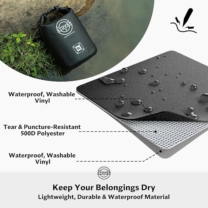 STOVER 5/10/25/30/40/55L Waterproof Backpack- Floating Dry Bag for Kayaking, Travel, Beach, Hiking, & Camping, Men/Women-StrideForce Fitness