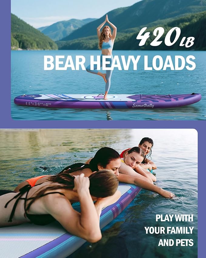 11'Stand Up Paddle Boards Surf Control with Premium SUP Board Accessories Backpack & Removable Fins, 34" Wide Inflatable Paddle Boards of All Skill Levels-StrideForce Fitness