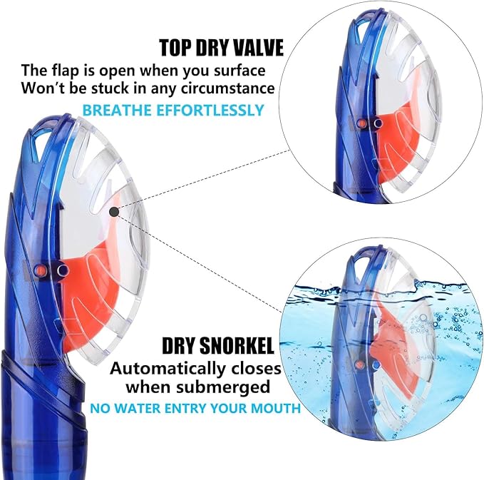 Aegend Dry Snorkel, Dive Mask Easy-Breath Free Diving Snorkel for Snorkeling Scuba Diving Freediving Swimming, with Top Dry Valve and Food-Grade Silicone Mouthpiece-StrideForce Fitness