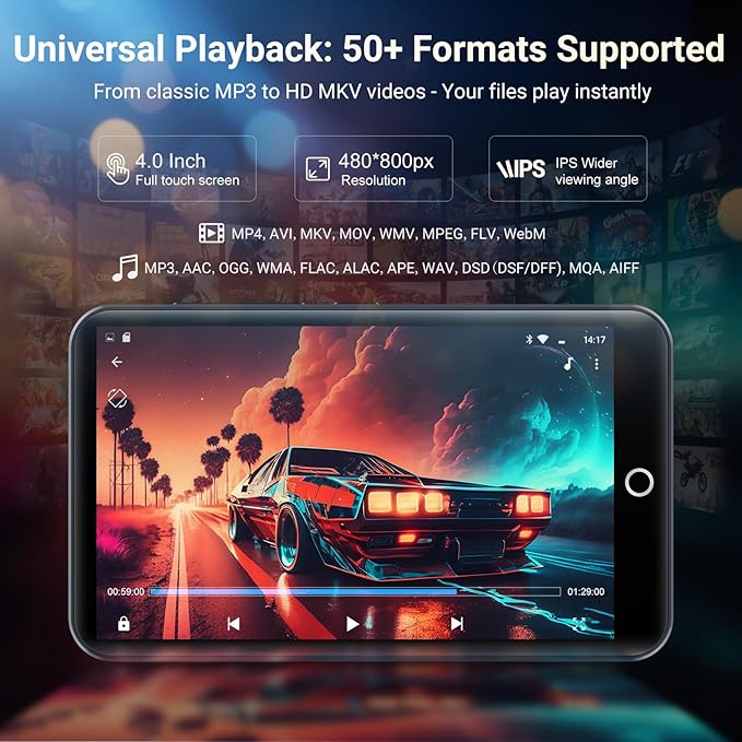 96GB MP3 Player with Bluetooth and WiFi, MECHEN Android 13 OS MP3 & MP4 Players with 4" Touchscreen and Speaker,Music Players with Spotify,Pandora, Audible, Amazon Music, Play Store-StrideForce Fitness