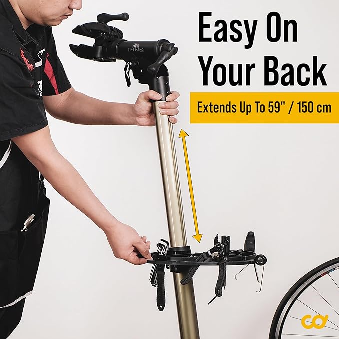 BikeHand Bike Repair Stand | Lightweight & 360 Adjustable Home Bicycle Mechanics Workstand w/Magnetic Tool Plate | Quick Release Portable Bike Maintenance Stand for Mountain & Road Bike-StrideForce Fitness