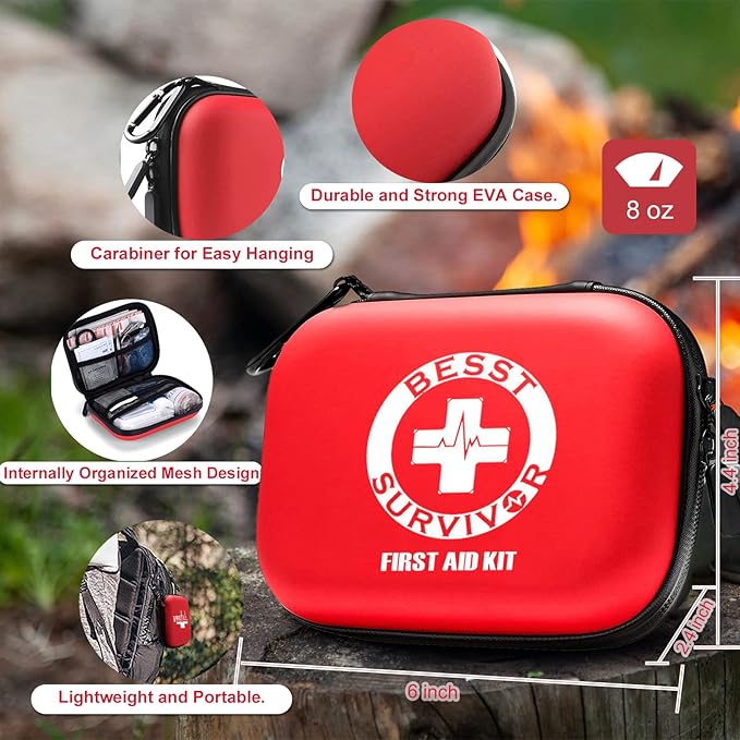 Mini First Aid Kit -Small Waterproof Hard Shell Medical Kit with Compartments for Camping, Hiking, Car, Home, Office, School - Vehicle & Outdoor Emergency Medical Kit (Red)-StrideForce Fitness