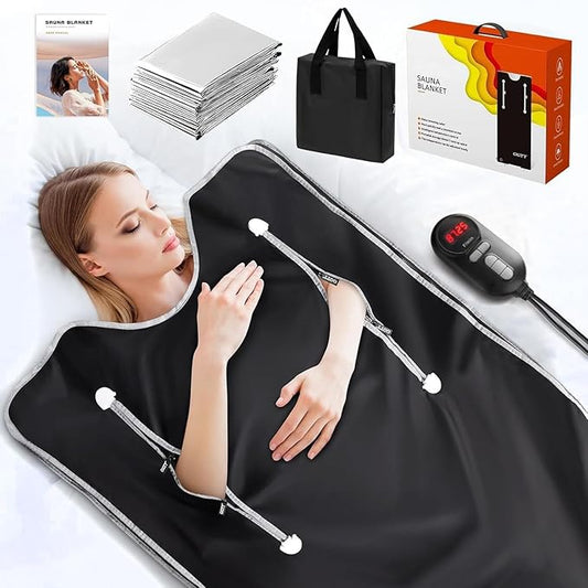 Infrared Sauna Blanket-Sauna Blanket for Home Use, Portable Design for Relaxation and Detoxification Highest 176℉, 20-60 Minutes Timer, 6 ft x 2.65 ft（Black）-StrideForce Fitness