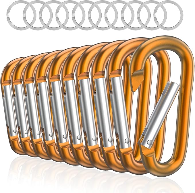sprookber 3" Aluminum Carabiner D Ring, Caribeener Clips, Spring Snap Hook for Keychain Clip, Set of 10-StrideForce Fitness