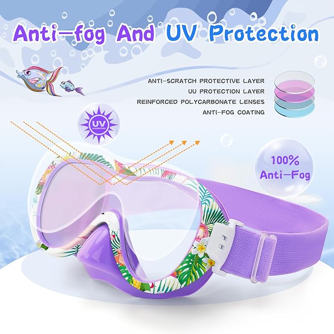 Kids Swim Goggles with Nose Cover, 180° Panoramic Snorkel Mask with Anti-Fog & Anti-Leak Design, Comfort Fabric Strap UV Protection Lens for Boys Girls Ages 3-15-StrideForce Fitness