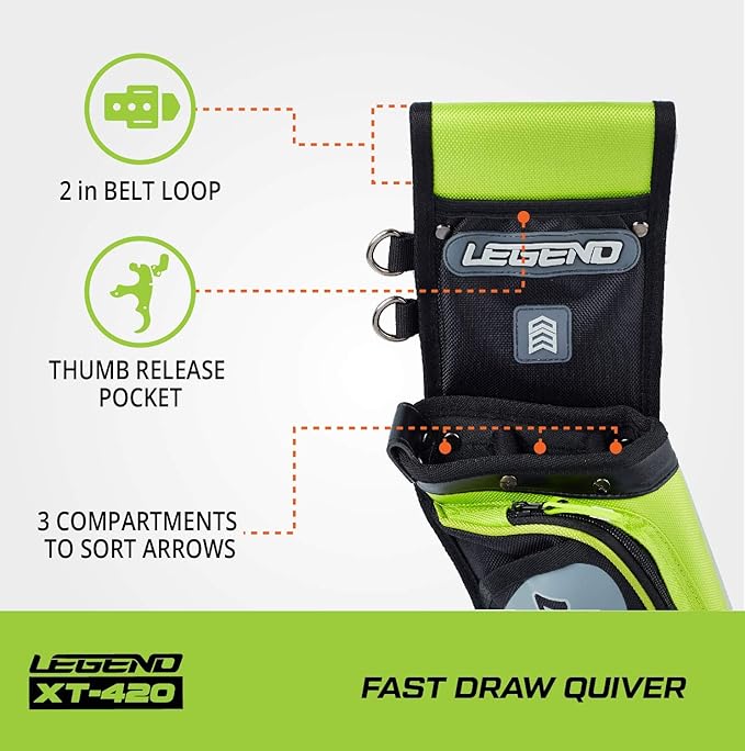 Legend XT420 Field Quiver - Left or Right-Handed Quiver Arrow Holder, Archery Quiver with 3 Arrow Tube, Durable Nylon Hip Quivers with Multiple Pockets for Archery Accessories, Score Card & Tools-StrideForce Fitness