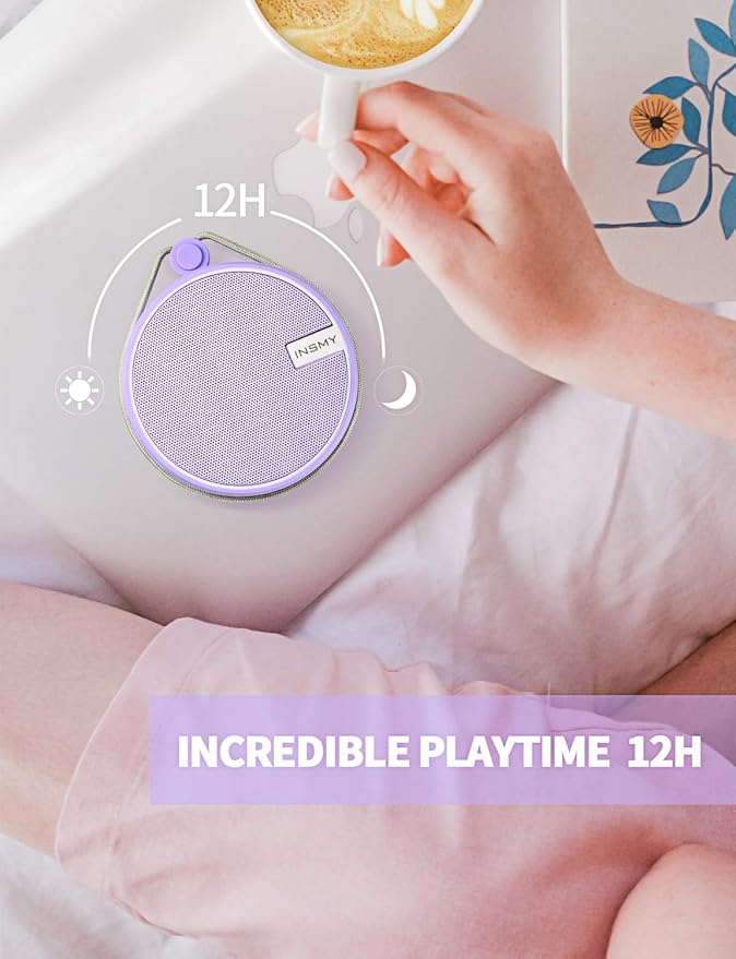 INSMY C12 IPX7 Waterproof Shower Bluetooth Speaker, Portable Small Speaker, Speakers Bluetooth Wireless Loud Clear Sound Support TF Card Suction Cup for Kayak Canoe Beach Gift (Purple)-StrideForce Fitness