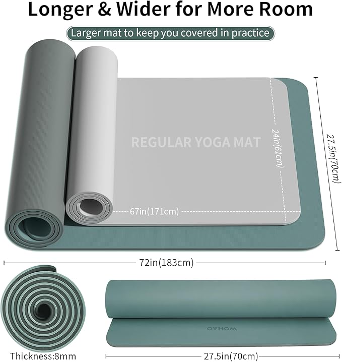 Extra Thick 8mm Yoga Mat, 72"x28" Non Slip Exercise Mat, Reversible 2-Sided Dual Color Premium POE Material, with Carrying Strap for Yoga, Pilates, Home Gym-StrideForce Fitness
