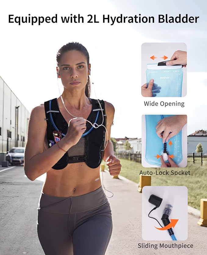 ECOHUB Running Hydration Vest Backpack,Lightweight Breathable Pack with 2L Water Bladder Bag Daypack for Hiking Trail Running Cycling Race Marathon for Women Men-StrideForce Fitness