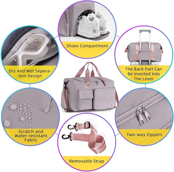 FIORETTO Women's Gym Duffle Bag with Shoes Compartment, 37L Capacity, Ideal for Travel, Gym, Sports, Duffel, Weekender-StrideForce Fitness