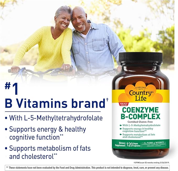 Country Life Coenzyme B-Complex, 120 Capsules – Supports Energy & Metabolism, Mood & Cognitive Function – Vegan, Gluten-Free, Bioavailable B Vitamins with Choline-StrideForce Fitness