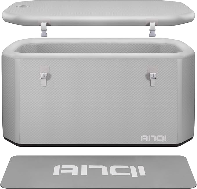 XXL Cold Plunge Tub for Athletes, Compatible with Water Chillers, 224-Gallon Inflatable Ice Bath Tub with Insulated Lid, Thermometer, Water-Absorbent Mat, Portable Ice Pod for Cold Water Therapy-StrideForce Fitness