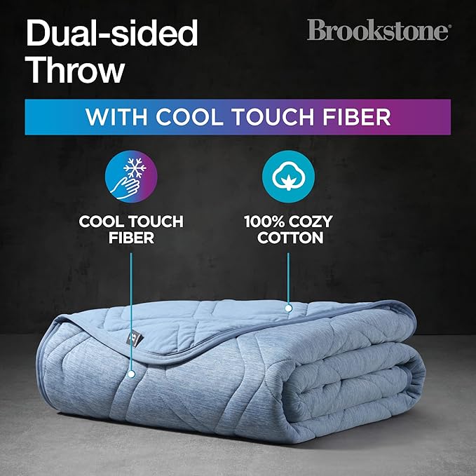Brookstone Cooling Comfort Throw - Innovative Cooling Dual-Sided Throw - Oversized Cool Blanket for Hot Sleepers - Cooling Blankets for Sleeping - Nylon and Polyethylene Cooling Blanket - Faded Denim-StrideForce Fitness