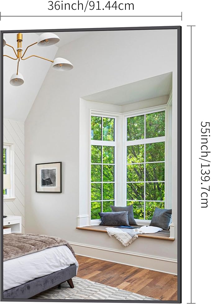 Bathroom Mirror,55x36 inch Large Wall Mirror for Bathroom Wall Mounted Black Rectangle Corner Mirrors,Black Bathroom Mirror for Living Room,Farmhouse,Bedroom Entryway,Horizontal/Vertical-StrideForce Fitness