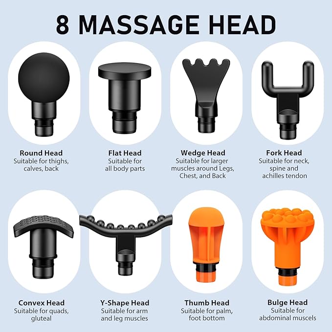 RAEMAO Massage Gun, Handheld Electric Deep Tissue Muscle Massager for Athletes for Pain Relief Attaching 8 Replacement Heads, Percussion Massager with 10 Speeds, Father's Day Gifts, Silver