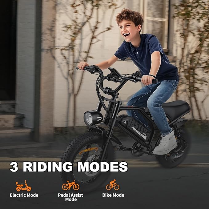 Electric Bike, 16'' Fat Tire eBike for Teens/Adults, 500W E-Bike with 36V/12.8Ah Removable Battery, 22MPH 45 Mile Range Commuting Electric Mountain Bike with Dual Dual Brakes-StrideForce Fitness