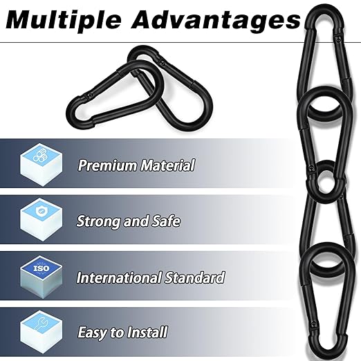 50 PCS 3'' Spring Snap Hook Carabiner, M8 5/16 Inch Galvanized Black Steel Carabiner Clip, 500LBS Holding Capacity Quick Link Clip Keychain for Hammock Dog Leash & Camping Gym-StrideForce Fitness