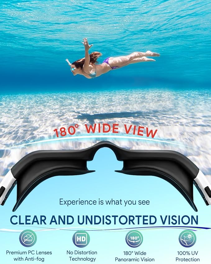 Swim Goggles, Polarized Adult Swimming Goggles Bungee Strap No Hair Pulling Anti-fog Pool Goggles for Men Women-StrideForce Fitness