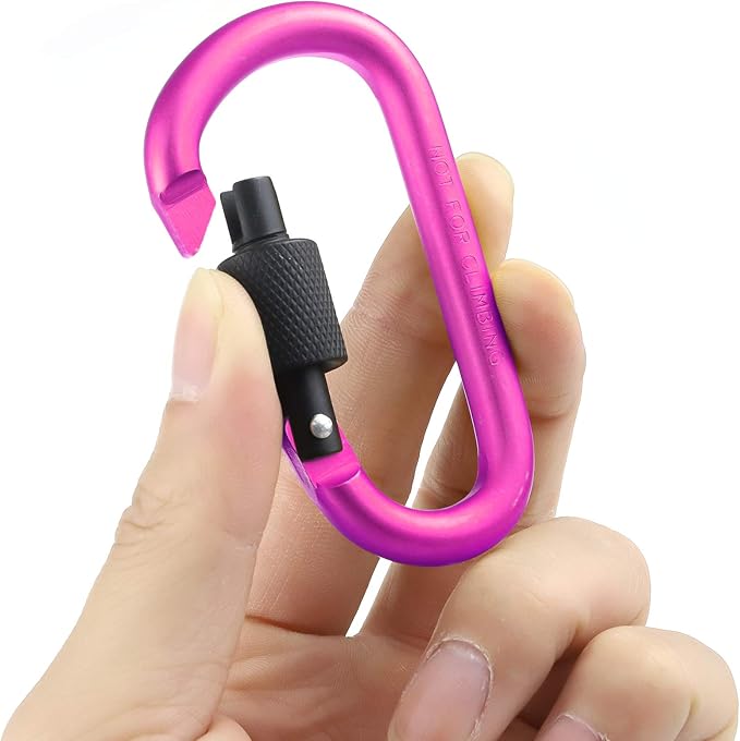 10 Pack Aluminum D Ring Key Rings Hiking Clips Locking Carabiner for Hiking Camping Fishing and Outdoor Use，Clips with Screw Gate Multicolored-StrideForce Fitness