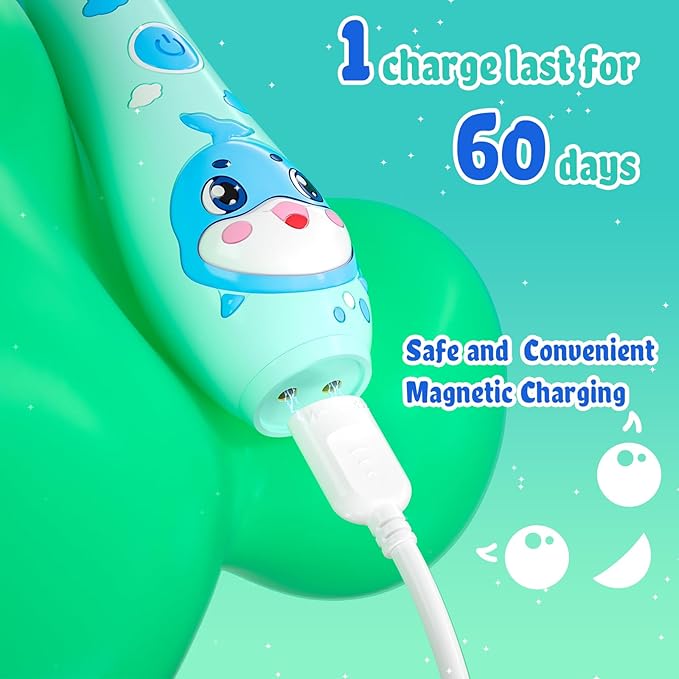 SEAGO Kids Electric Toothbrushes Rechargeable, Toddler Electric Toothbrush with Magnetic Charging, LED Observing Light, 8 Toothbrush Heads for Ages 2-4 -6 Boys Girls (Blue)