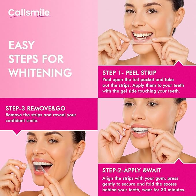 Callsmile Teeth Whitening Strips - Fast & Gentle Whitening with 6% Hydrogen Peroxide - Formulated for Sensitive Teeth, Non-Slip Technology - Residue-Free, Safe & Easy Smile Brightening(16 Treatment)