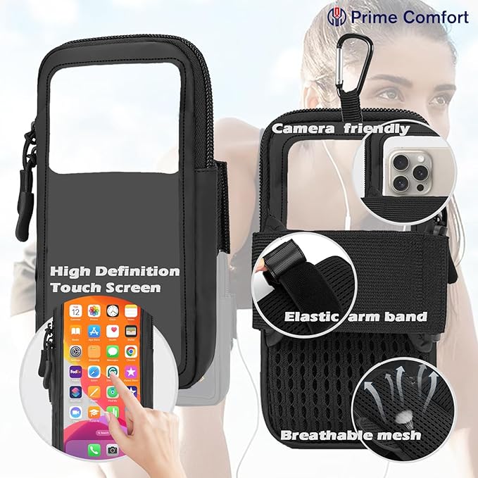 Phone Holder for Running, Walking, and Workout - Adjustable Arm Band Armband for iPhone and Cell Phones - Clear Crossbody Phone Pouch Purse with Strap for Women Men-StrideForce Fitness