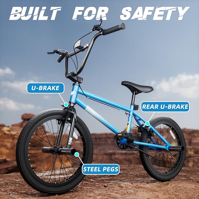 67i Boys BMX Bike 18/20 Inch Ages 8-12 Kids Bicycle with Front Rear U Brake Adjustable Seat Iron Fork 2.09" Wide Tires-StrideForce Fitness