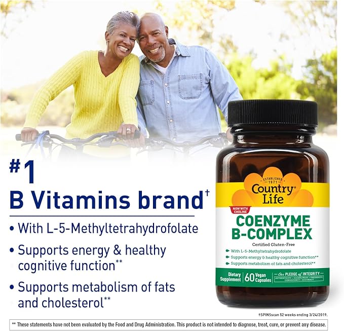 Country Life Coenzyme B-Complex, 60 Capsules – Supports Energy & Metabolism, Mood & Cognitive Function – Vegan, Gluten-Free, Bioavailable B Vitamins with Choline-StrideForce Fitness
