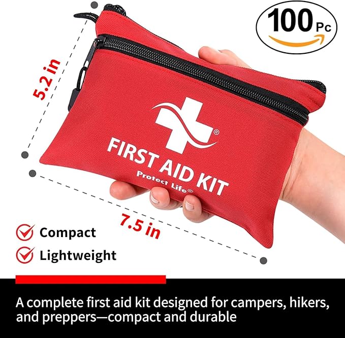 Protect Life Survival First Aid Kit for Home/Business, Camping Survival Kits | Mini Travel First Aid Kit | Camping Equipment | Small Kits for Car | Outdoor Emergency Survivals Pack - 100pcs-StrideForce Fitness