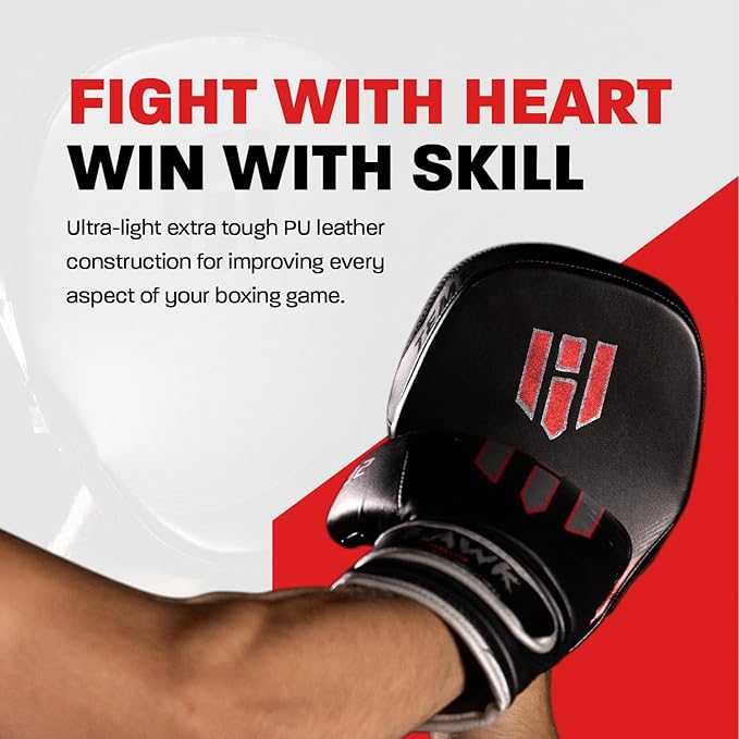 Hawk Sports Punching Mitts for Men, Women, & Kids, Leather Focus Mitts for Martial Arts & Boxing Training, Curved Punch Mitts for Karate, Kickboxing, Krav MAGA, Muay Thai & Taekwondo-StrideForce Fitness