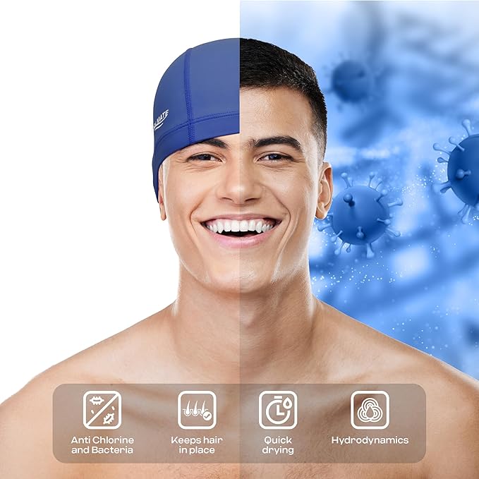 COOLMATE Fabric Swim Cap for Adult Women Men Kid 3 4 6 8 14 16, Silicone Water Resistant Layer, Cloth Swim Cap Gifts for Swimmers, Lightweight for Pool, Lap Swimming (1 pc)-StrideForce Fitness