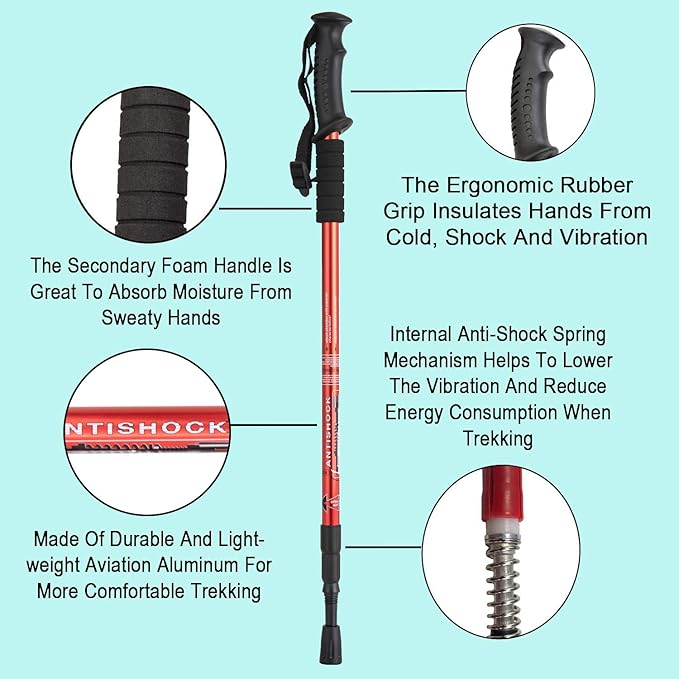 Aihoye Hiking Trekking Poles, 2 Pack Collapsible, Lightweight, Anti Shock, Walking Sticks, Adjustable Hiking Pole for Men and Women-StrideForce Fitness